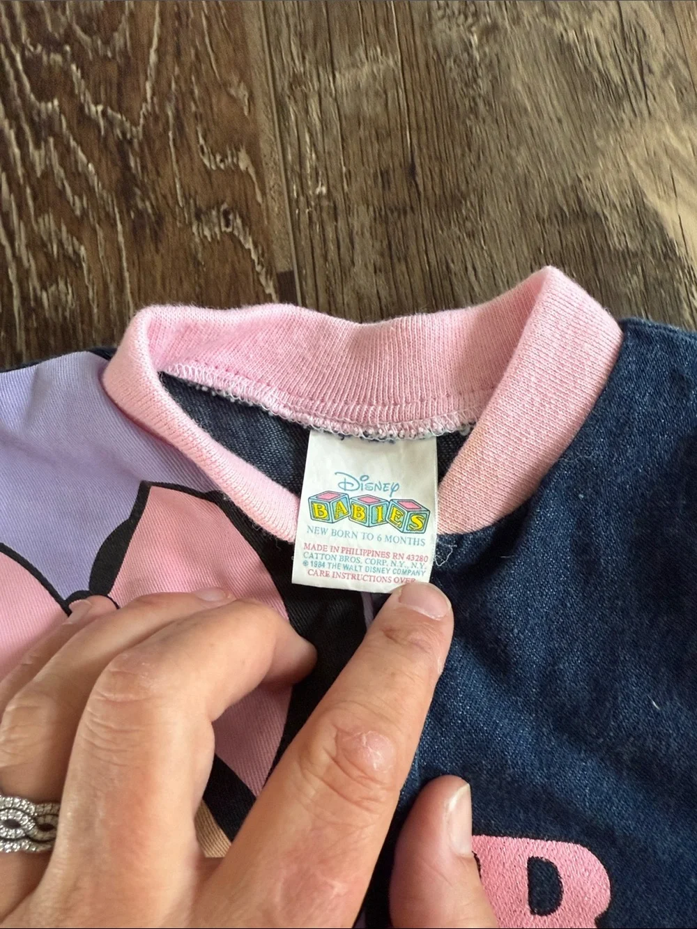 Vintage Disney Baby Pink and Navy Minnie Romper0-6 months